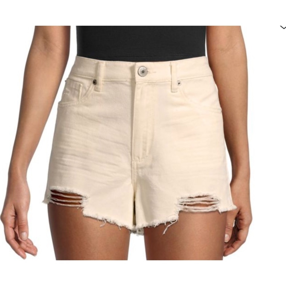 STS Blue Avril‎ Boyfriend Shorts Size 27 High Rise Distressed Raw Hem Ecru
